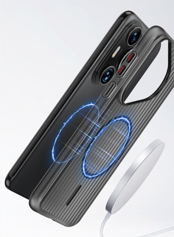 حافظة هواوي بورا 70 تدعم الشحن المغناطيسي، حافظة حماية بلورية رفيعة للغاية، [لا تصفر] [مقاومة للصدمات] [مضادة للسقوط] غطاء هاتف نحيف بتصميم مخطط لهاتف هواوي بورا 70، أسود - Image 2